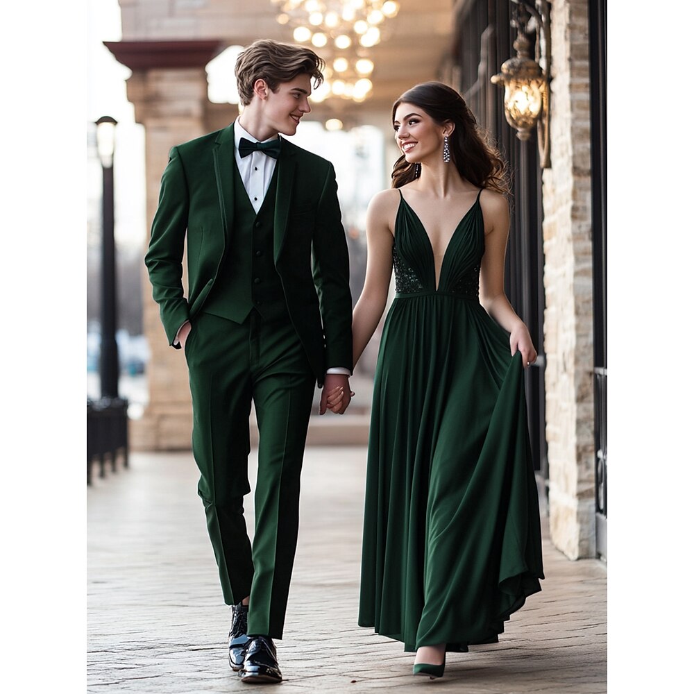 Herren Hochzeit Abschlussball Partyanzüge Dunkelgrün Mode Formell Einfarbig Standard Passform 3-teilig Einreiher - 1 Knopf Lightinthebox