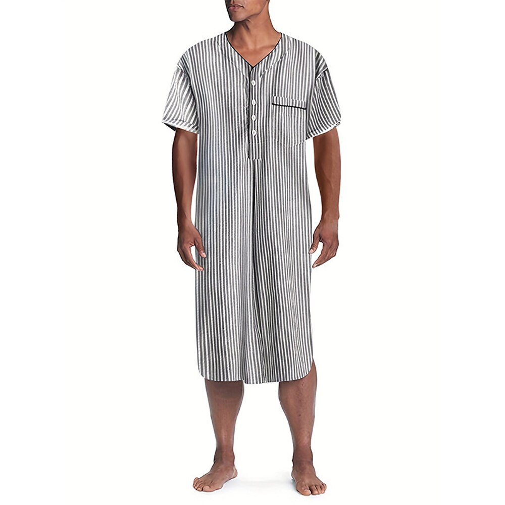 Herren Freizeitkleidung Nachthemd Gestreift Stilvoll Komfort Kimono-Morgenmäntel Heim Täglich Polyester Atmungsaktiv V Ausschnitt Kurzarm Sommer Weiss schwarz Lightinthebox