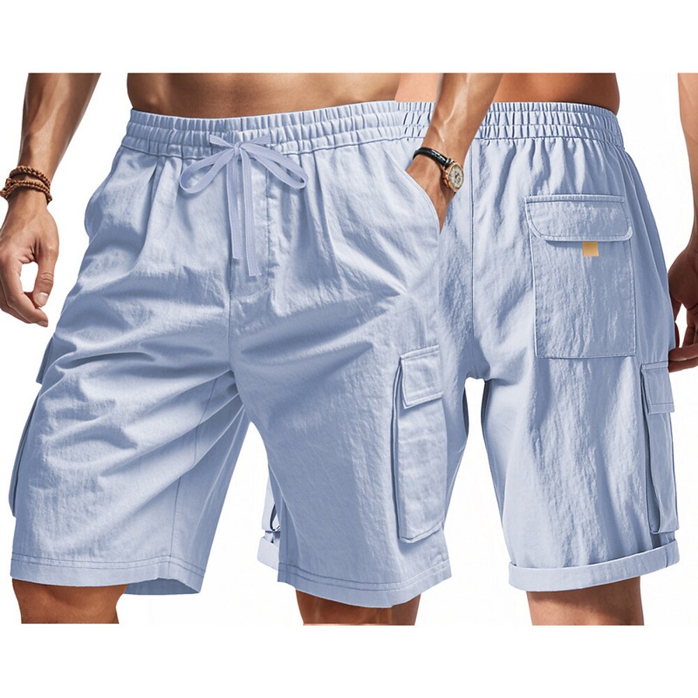 Herren Shorts Leinenshorts Sommershorts Strandshorts Tasche Kordelzug Elastischer Bund Einfach Komfort Atmungsaktiv Kurz Urlaub Ferien Strand Hawaiianisch Boho Schwarz Weiß Lightinthebox