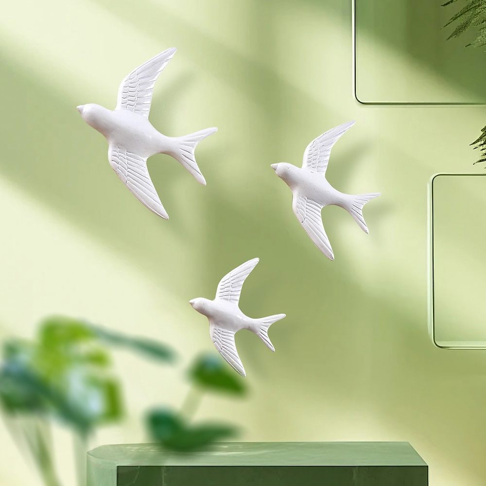 3-teiliges Set moderne weiße fliegende Vogel-Wanddekoration, 3D-Schwalben-Wandbehang aus Kunstharz, minimalistische Innendekoration für Zuhause und Hotels Lightinthebox