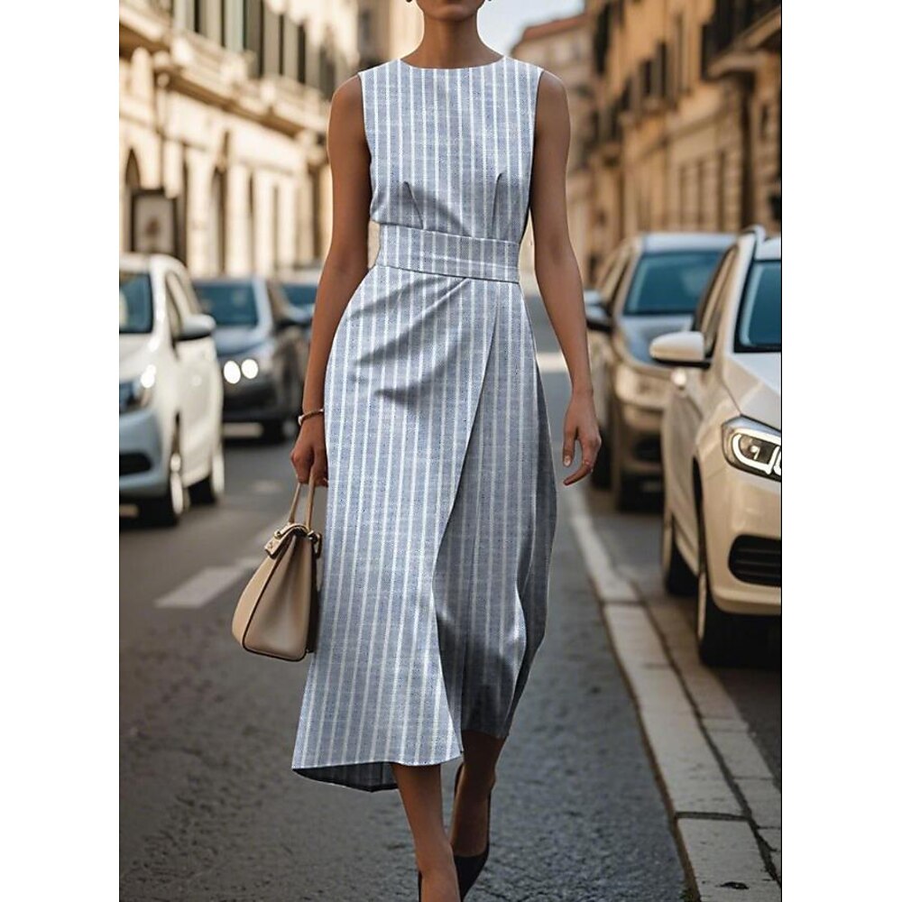 Damen Midikleid Etui-Kleid Figurbetontes Kleid Formell Halbformelle Kleider Büro Täglich Normale Passform Grafik Ärmellos Rundhalsausschnitt Dunkel Braun Schwarz Gelb Dunkelpink Sommer Frühling Lightinthebox