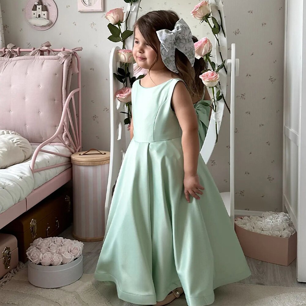 Kinder Mädchen Blumenmädchenkleid Partykleid Einfarbig Ärmellos Leistung Prinzessin Süß Satin Knöchellang Etui-Kleid Tüllkleid Sommer Frühling Herbst Kinder Hellgrün Lightinthebox