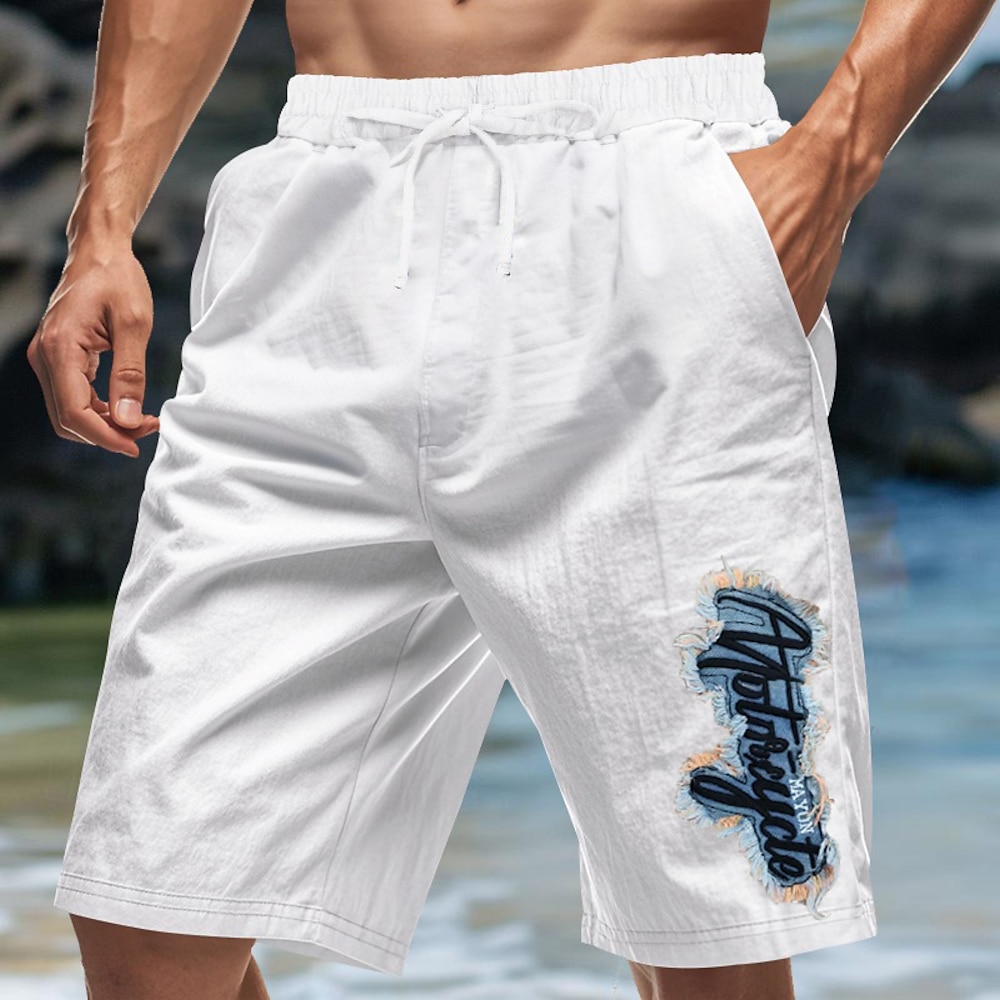 Herren Shorts Leinenshorts Sommershorts Strandshorts Bestickt Kordelzug Elastischer Bund Einfach Komfort Atmungsaktiv Knielang Outdoor Täglich Ferien Urlaub Mode Cachi scuro Schwarz Lightinthebox