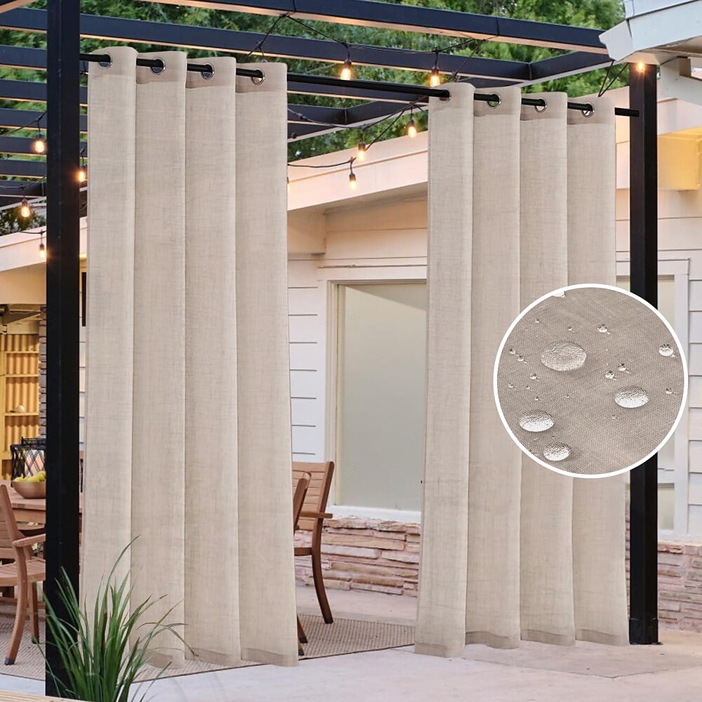 wasserdichter Outdoor-Vorhang für die Terrasse, Leinenoptik, strapazierfähiger Innen- und Außenbereich, massiver Ösenvorhang aus der IKEA-Serie, wärmeisoliert, Sonnenschutzvorhang für Lightinthebox
