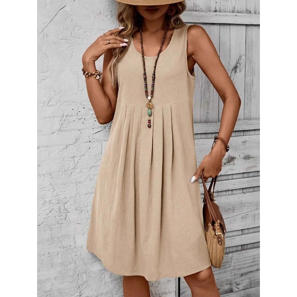 Damen Minikleid A Linie Kleid Sommerkleid Schulterfreies Kleid Lässig Täglich Normale Passform Grafik Ärmellos Rundhalsausschnitt Blau Khaki Kaffee Sommer Lightinthebox