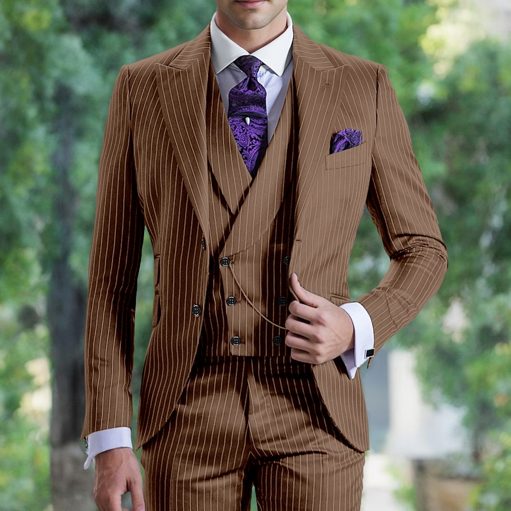 Herren Hochzeit Geschäft Anzüge Schwarz Blau Mode Formell Gestreift Standard Passform 3-teilig Einreihige Zwei-Knopf-Jacke Lightinthebox