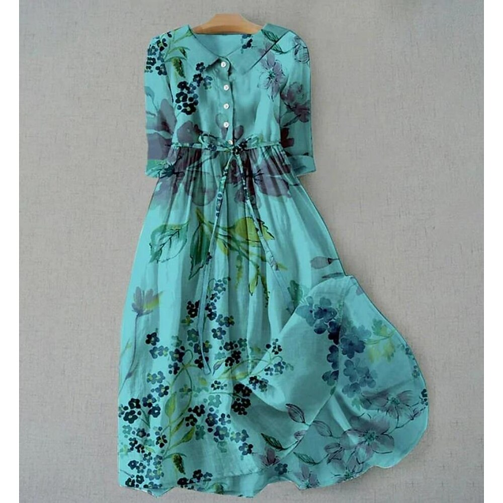 Damen Midikleid Etui-Kleid Sommerkleid Urlaub Lässig Strand Täglich Ferien Ausgehen Grafik Langarm Revers Gelb Rosa Blau Grün Sommer Frühling Lightinthebox