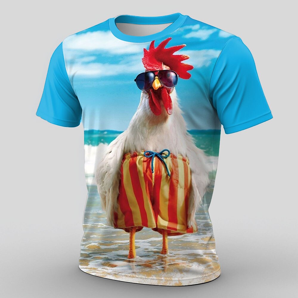 Herren Tiermotiv Lustig T Shirt Kurzarm T-Shirt 3D-Druck Rundhalsausschnitt Hemd Übertrieben Designer Party Lässig Ferien Blau 3# Blau 2# Blau 1# Sommer Frühling Bekleidung S M L XL XXL XXXL Lightinthebox