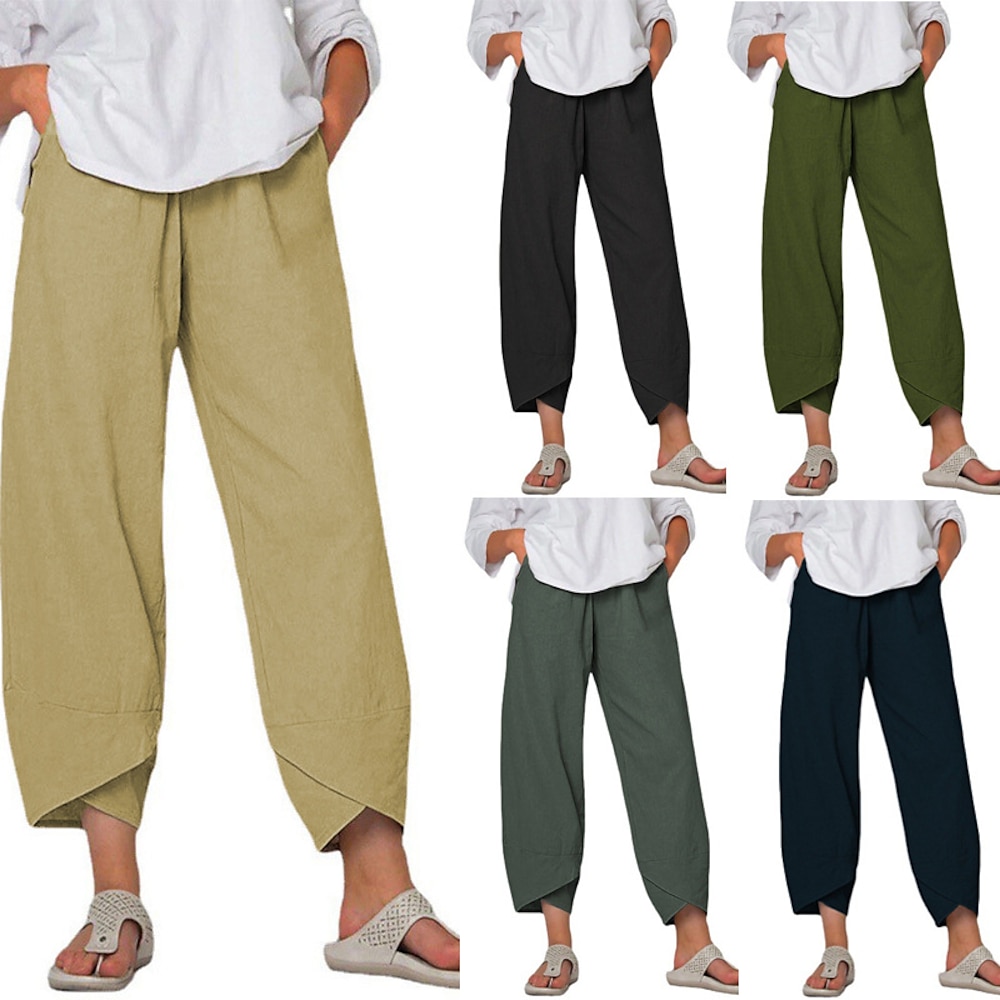 Damen Hose aus Baumwollleinen Stoffhosen Abgeschnittene Hose Streetwear Lässig Knöchellang Natürliche Taille Einfach Tasche Bequem Straße Alltagskleidung Grau Schwarz Rosa Wein Sommer Normale Passform Lightinthebox