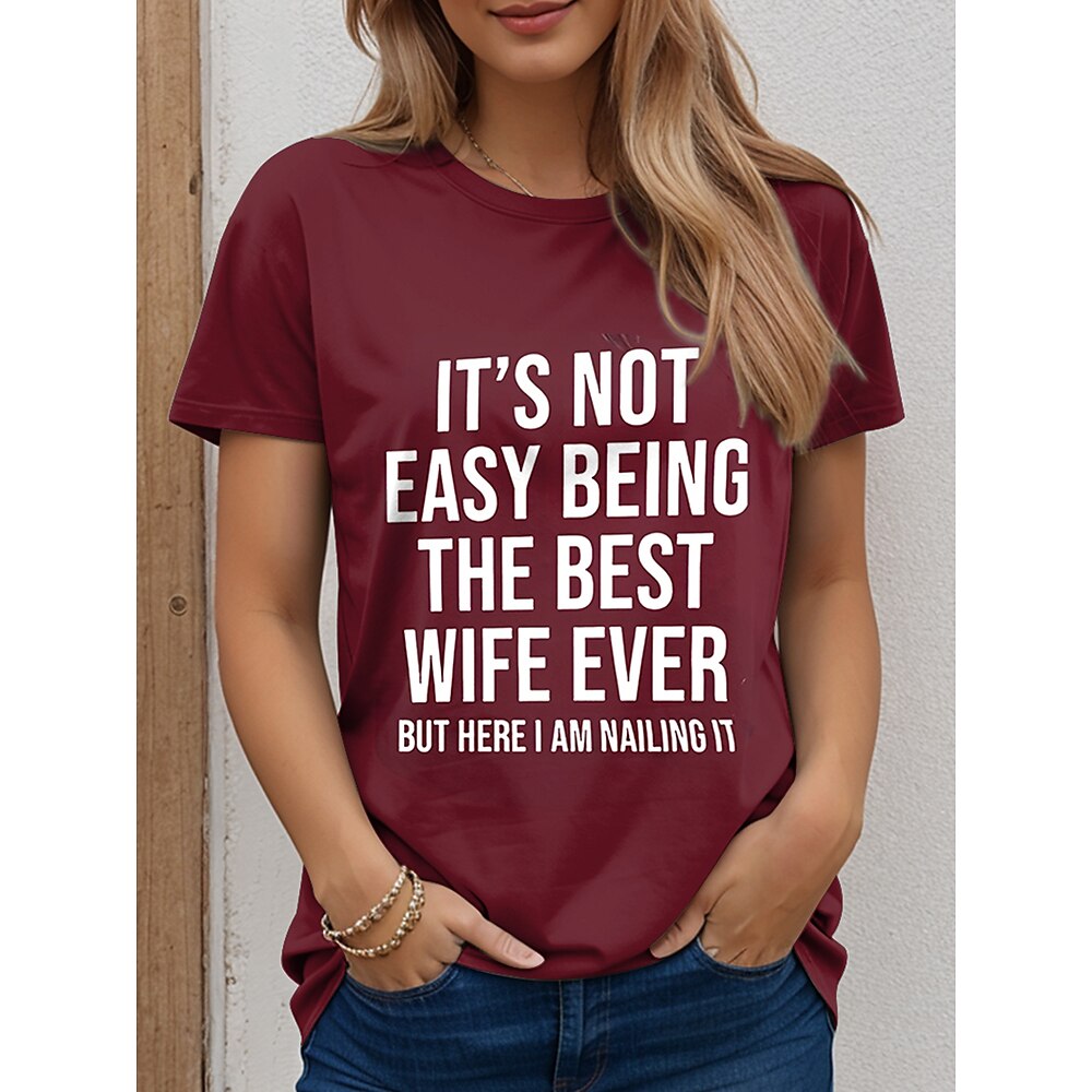 Damen T Shirt Grafik Buchstabe Stilvoll Lässig Kurzarm Rundhals Normale Oberteile Täglich Wochenende Druck Schwarz Rote Sommer Frühling Lightinthebox