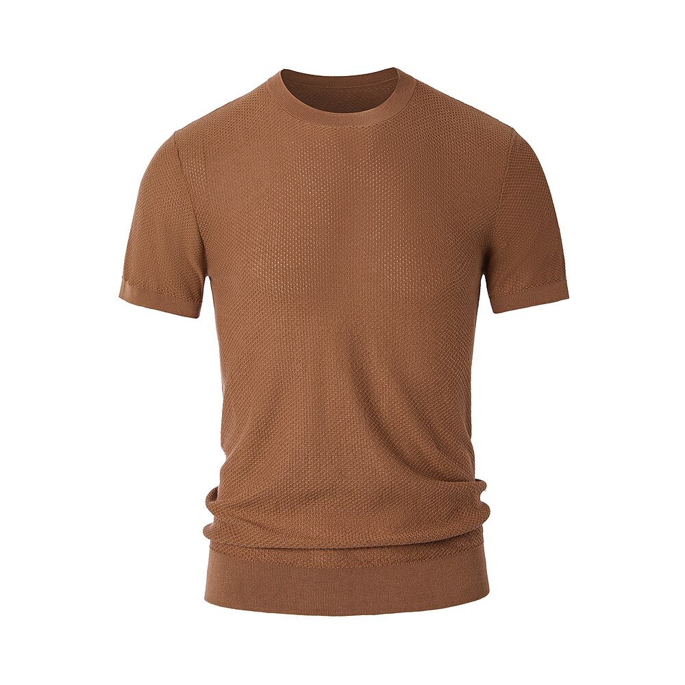 Herren Waffelhemd Kurzarm Rundhalsausschnitt Sommer Einfarbig Täglich Alltagstauglich Freizeit Rundhalsausschnitt Urlaub Lässig Schwarz Braun Dunkelkaffee Top T-Shirt für Herren Lightinthebox