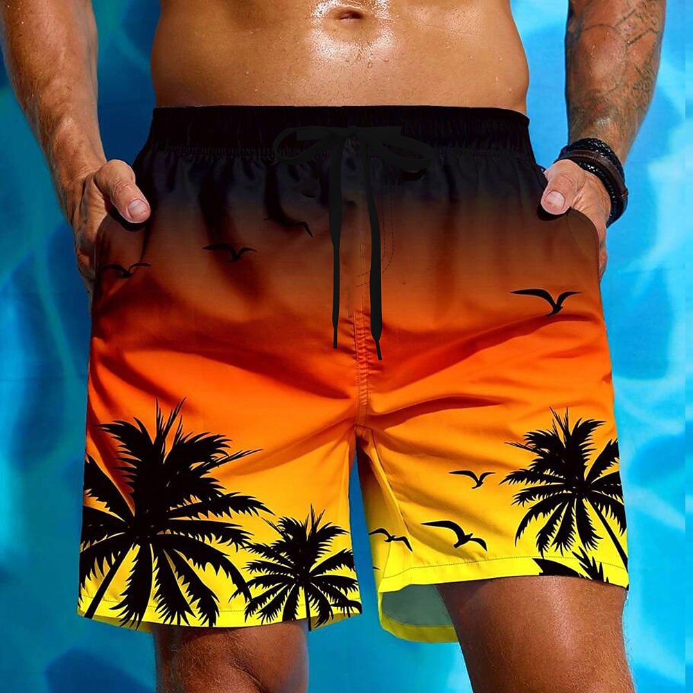 Herren Kokospalme Farbverlauf Tropische Pflanzen Badeshorts Boardshorts Sommershorts Mittlere Taille Hawaiianisch Strandurlaub Seitentaschen Netzfutter Elastischer Kordelzug in der Taille Designer Lightinthebox