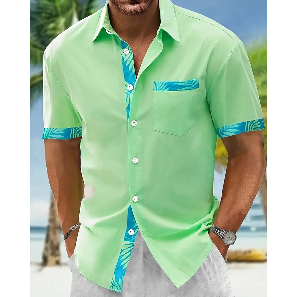 Herren Hemd Sommerhemd Freizeithemd Strandhemd Knopfhemd Schwarz Marineblau Grün Kurzarm Blumendruck Hemdkragen Urlaub Hawaiianisch Fronttasche Bekleidung Polyester Mode Lässig Bequem Lightinthebox