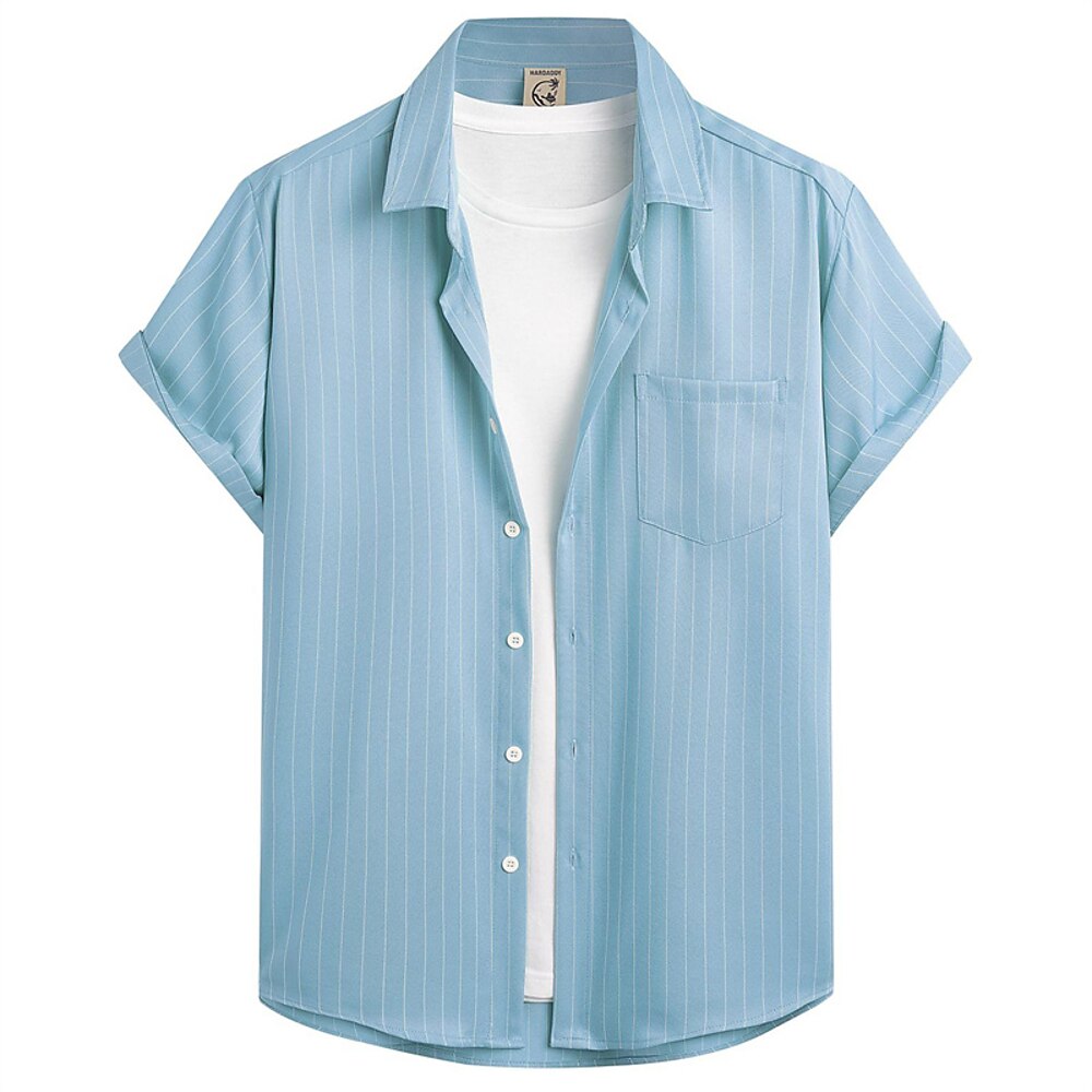 Herren Hemd Sommerhemd Freizeithemd Strandhemd Knopfhemd Weiß Grün Dunkelblau Leicht Blau Kurzarm Streifen Hemdkragen Urlaub Hawaiianisch Bekleidung Polyester Mode Lässig Bequem Lightinthebox