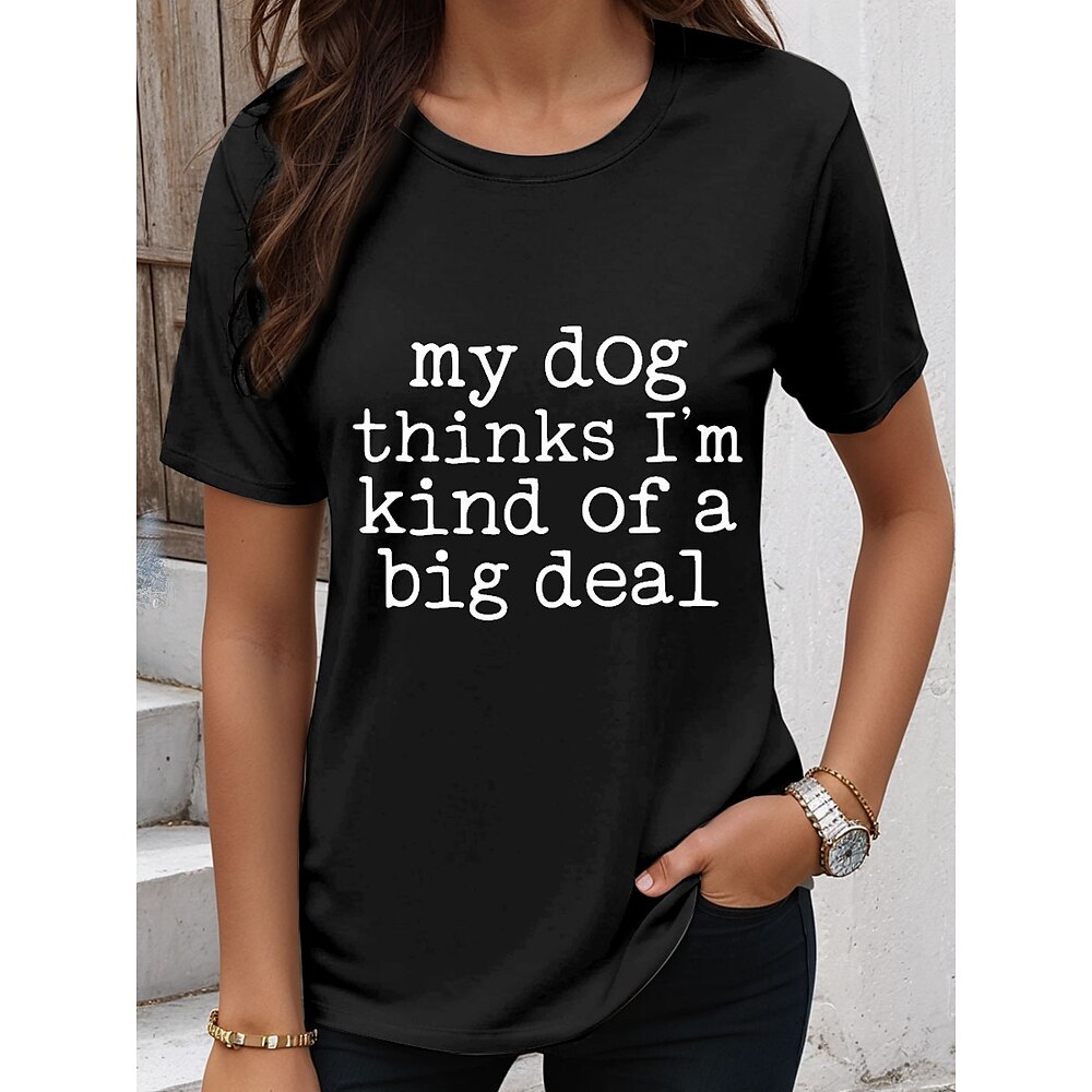 Damen T Shirt Grafik Buchstabe Stilvoll Lässig Kurzarm Rundhals Normale Oberteile Täglich Wochenende Druck Schwarz Sommer Frühling Lightinthebox