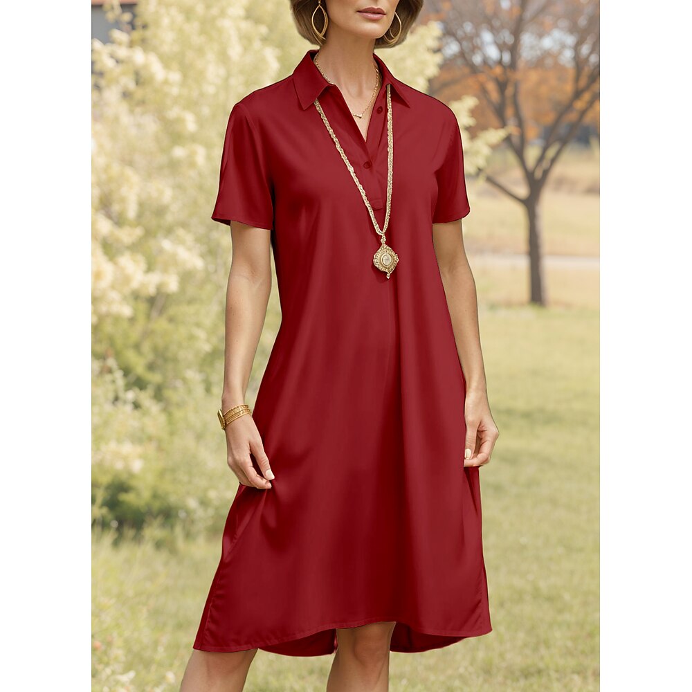 Damen Midikleid Hemdkleid A-Linien-Kleid Urlaub Casual Daily Date Regular Fit Einfarbig Kurzarm Hemdkragen Weiß Rosa Wein Marineblau Sommer Lightinthebox