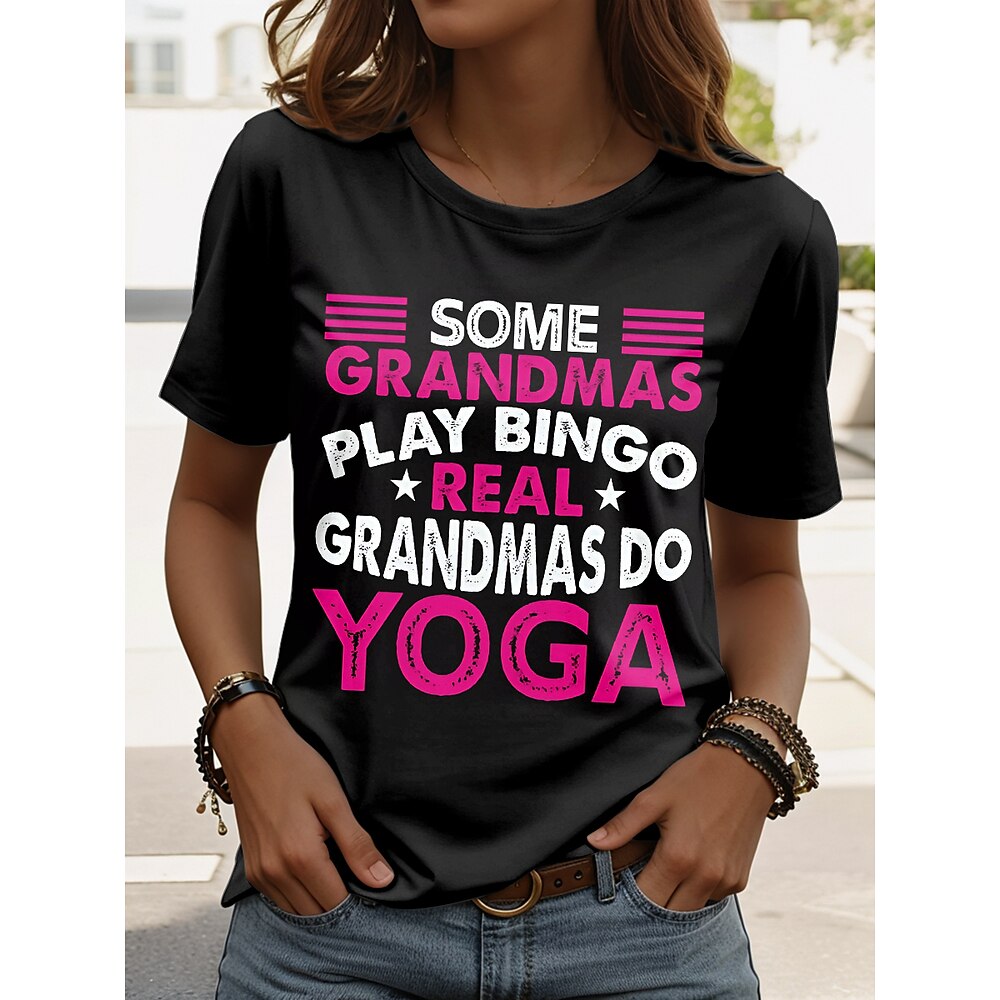 Damen T Shirt Grafik Buchstabe Stilvoll Lässig Kurzarm Rundhals Normale Oberteile Täglich Wochenende Druck Schwarz Rote Sommer Frühling Lightinthebox
