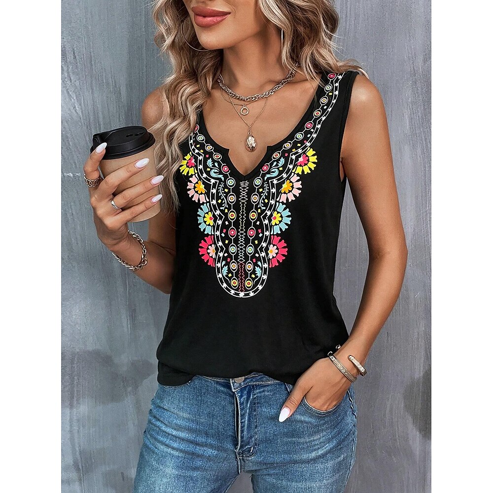 Damen Camisole-Tanktop Blumen Grafik Paisley-Muster Stilvoll Lässig Ärmellos V Ausschnitt Normale Oberteile Täglich Druck Schwarz Sommer Lightinthebox