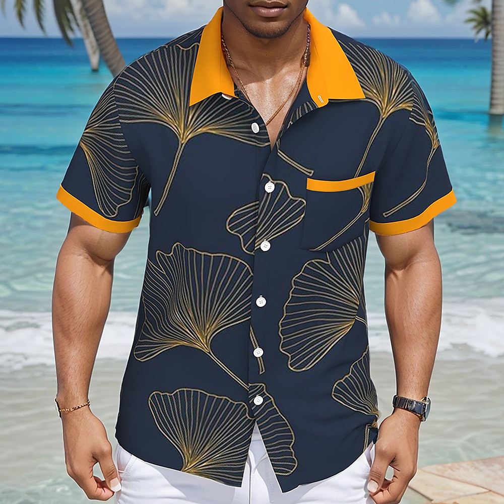 Herren Blatt Tropische Pflanzen Hemd Hawaiihemd Sommerhemd Knopfhemd Kurzarm Hawaiianisch Resort Urlaub Sports Outdoor Strandbekleidung Sommer Frühling Umlegekragen Hemden mit Kragen Eine Tasche vorne Lightinthebox