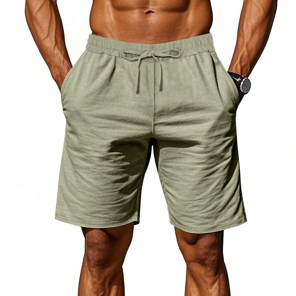 Herren Shorts Leinenshorts Sommershorts Strandshorts Tasche Kordelzug Elastischer Bund Einfach Komfort Atmungsaktiv Knielang Outdoor Lässig Täglich Mode Klassicher Stil Schwarz Weiß Lightinthebox