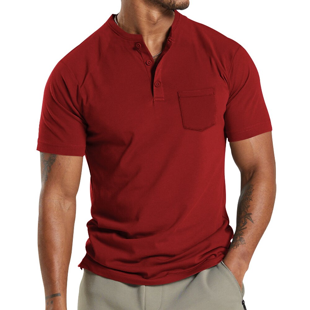Herren T-Shirt mit Knöpfen T Shirt Henley Hemd T-Shirt Kurzarm Henley Sommer Einfach Mode Designer Basic Tasche Urlaub Straße Ausgehen Schwarz Weiß Rot Top T-Shirt für Herren Lightinthebox