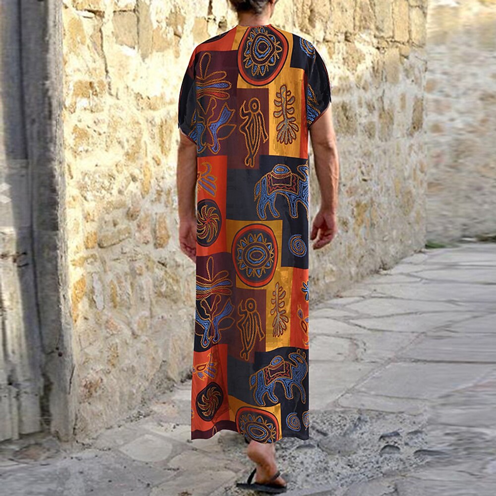 Herren Freizeitkleidung Nachthemd Grafikdrucke Stilvoll Komfort Kimono-Morgenmäntel Heim Täglich Polyester Atmungsaktiv V Ausschnitt Kurzarm Sommer Orange Lightinthebox