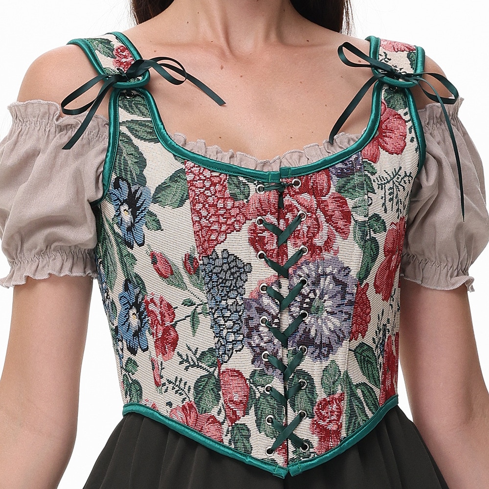 Retro Vintage Mittelalterlich Renaissance Korsett Weste Bustier Wikinger Blumen Damen Keltisch Fantasie Halloween Karneval Maskerade Urlaub Alltagstauglich LARP Erwachsene Weste Lightinthebox