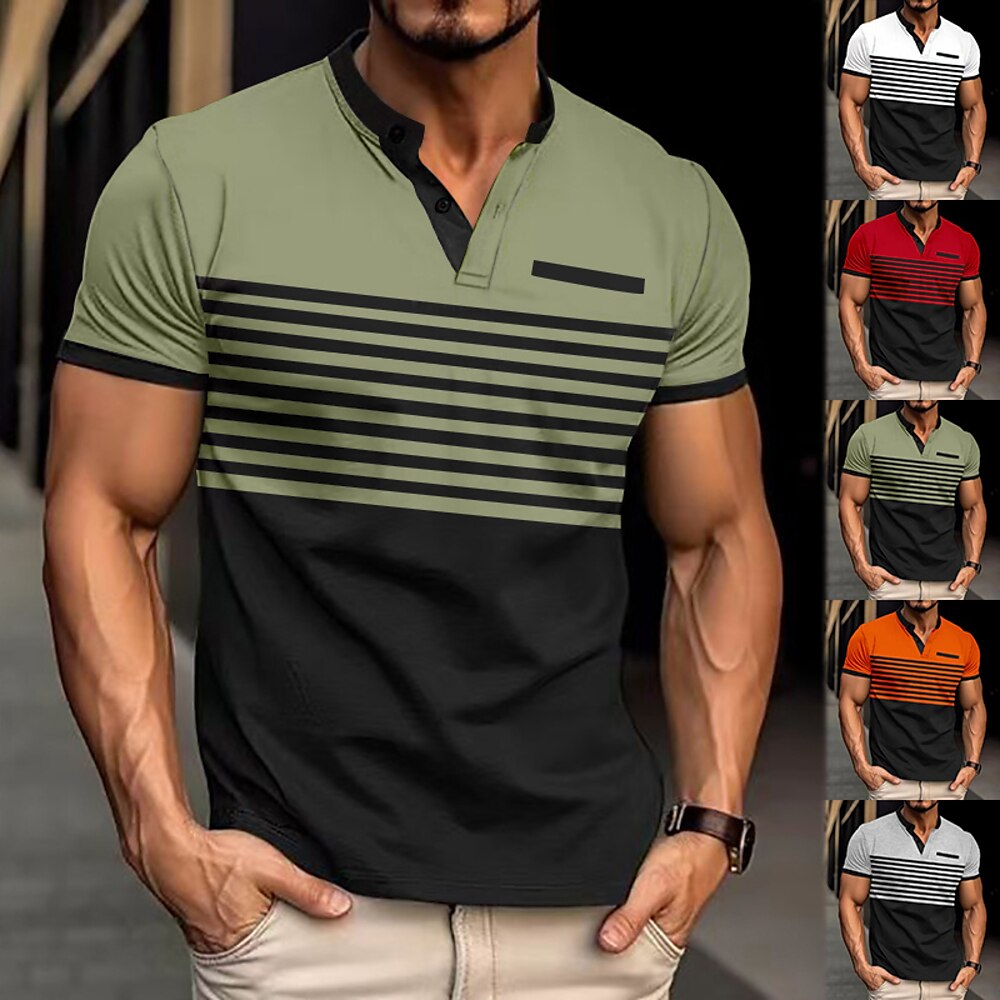 Herren Golfhemd Golf Poloshirts Arbeit Casual Ständer Kurzarm Basic Modern Streifen Knopf Sommer Frühling Regular Fit Weiß Rote Orange Grün Grau Golfhemd Lightinthebox
