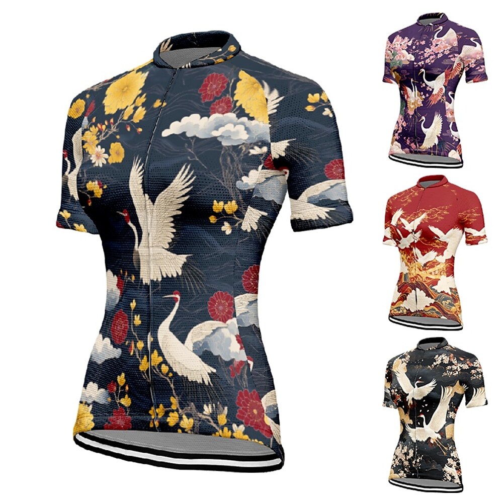 Damen Radtrikot Kurzarm Fahhrad T-Shirt Trikot mit 3 Gesäßtaschen Mountainbike MTB Atmungsaktiv Schnelltrocknend Anatomisches Design Feuchtigkeitsableitend Schwarz Rot Marinenblau Tiermotiv Sport Lightinthebox