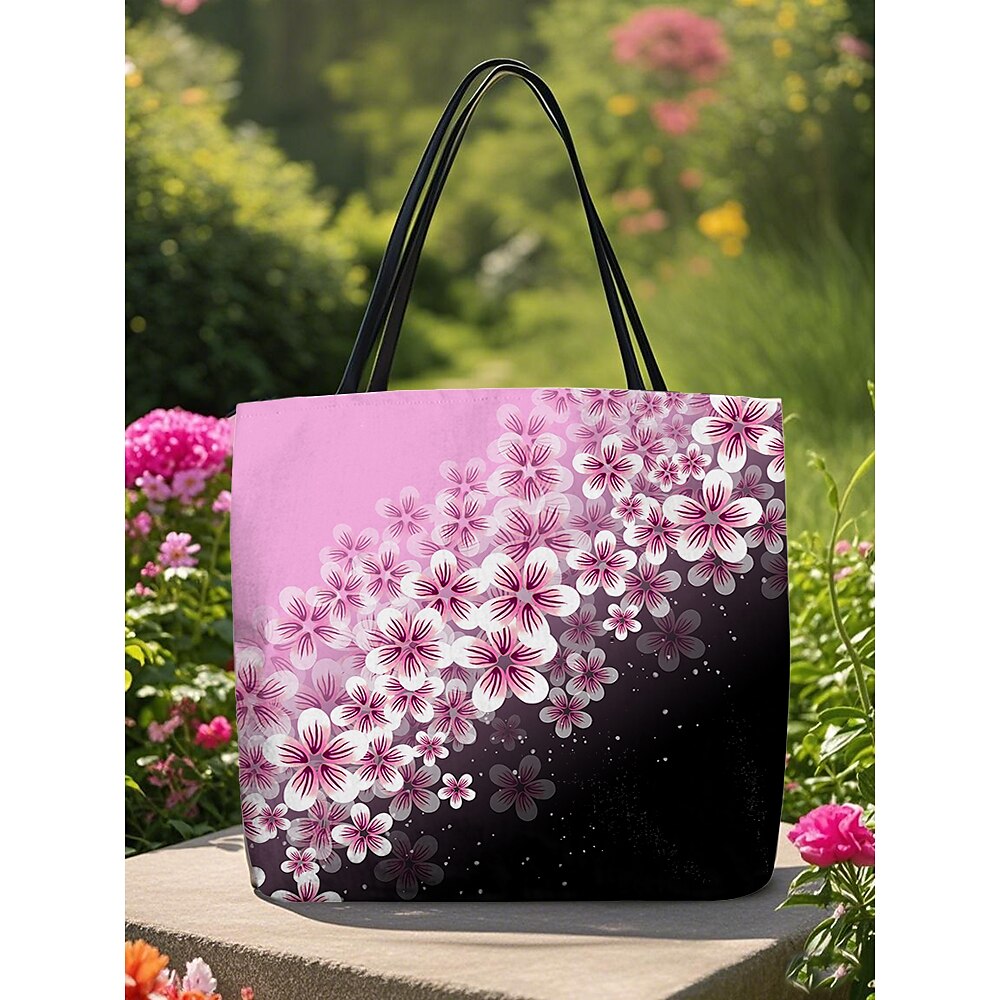 „Blumen-Tragetasche für Damen - stilvolle Handtasche mit großem Fassungsvermögen und schwarz-rosa Blumendesign, perfekt zum Einkaufen, Reisen und für den täglichen Gebrauch" Lightinthebox