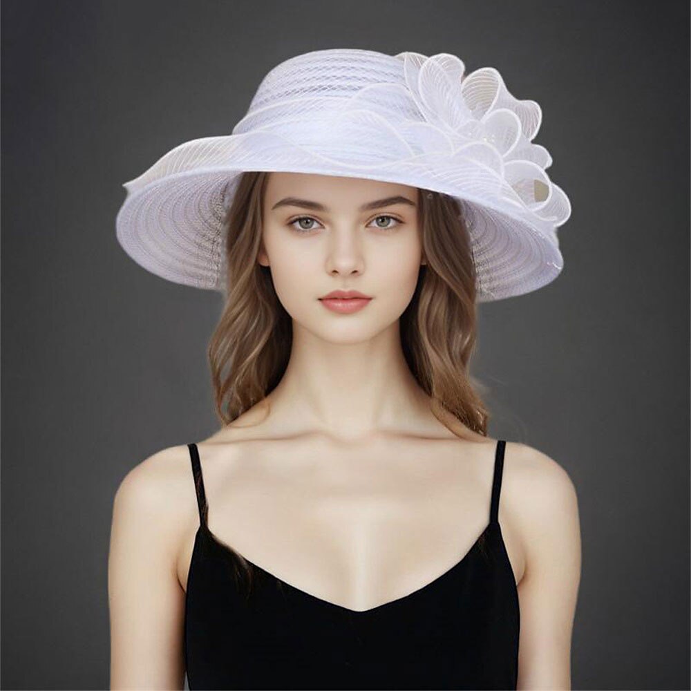 Hüte Polyester Organza Sonnenhut Hochzeit Lässig Ferien Teegesellschaft Pferderennen Elegant Vintage Sonnenschutz Mit Blumig Kopfschmuck Kopfbedeckung Lightinthebox