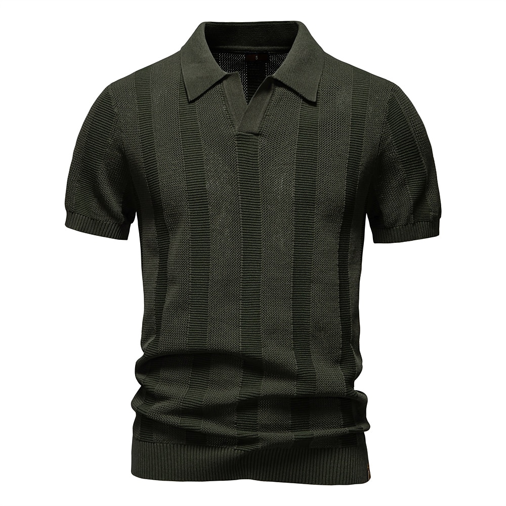 Herren Polo Polo Pullover Formal Arbeit Möwenhalsband Kurzarm Feste Farbe Stripe-Trim Streifen Sommer Frühling Marineblau Khaki Armeegrün Polo Lightinthebox