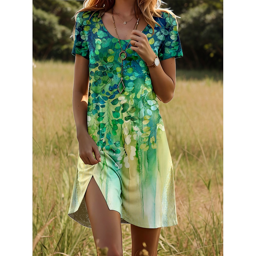 Damen Minikleid T-Shirt-Kleid A Linie Kleid Sommerkleid Urlaub Lässig Täglich Ferien Wochenende Normale Passform Blumen Grafik Kurzarm Rundhalsausschnitt Grün Sommer Frühling Lightinthebox