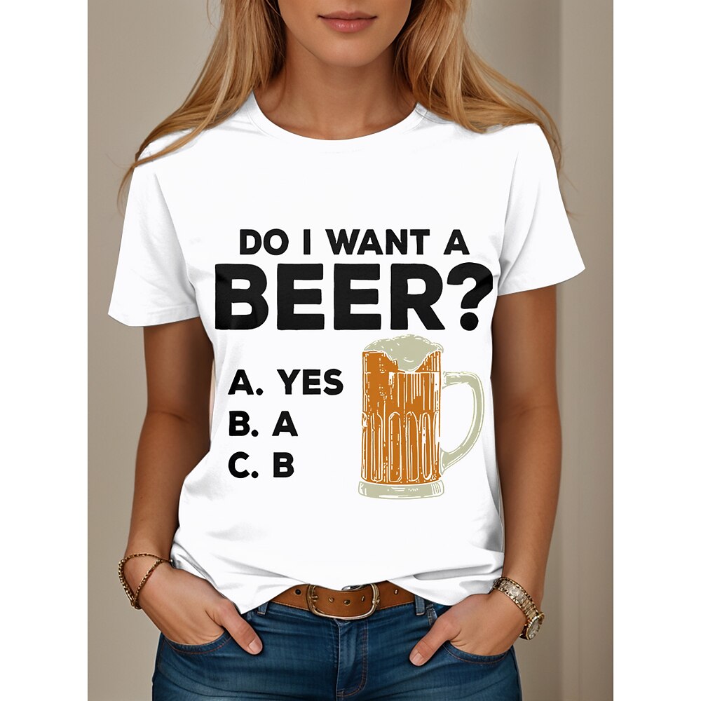 Oktoberfest Damen T Shirt Grafik Buchstabe Bier Stilvoll Lässig Kurzarm Rundhals Normale Oberteile Täglich Wochenende Druck Schwarz Weiß Rosa Blau Purpur Sommer Frühling Beer Lightinthebox
