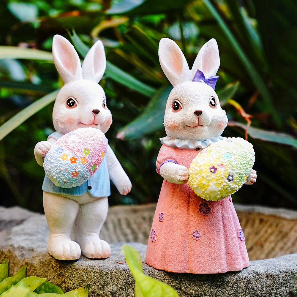 Statue eines Osterhasen mit Ostereiern, handbemaltes Osterdekor aus Kunstharz, Weihnachtsschmuck für Osterpartys, Geschenke, Haus, Garten und als festliche Dekoration Lightinthebox