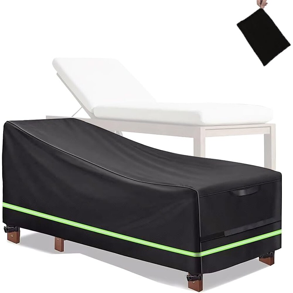 Abdeckung für Terrassen-Chaiselongue, wasserdichte schwarze Chaiselongue-Stuhlbezüge mit reflektierenden Streifen, Abdeckungen für Outdoor-Pool-Liegestühle für draußen Lightinthebox