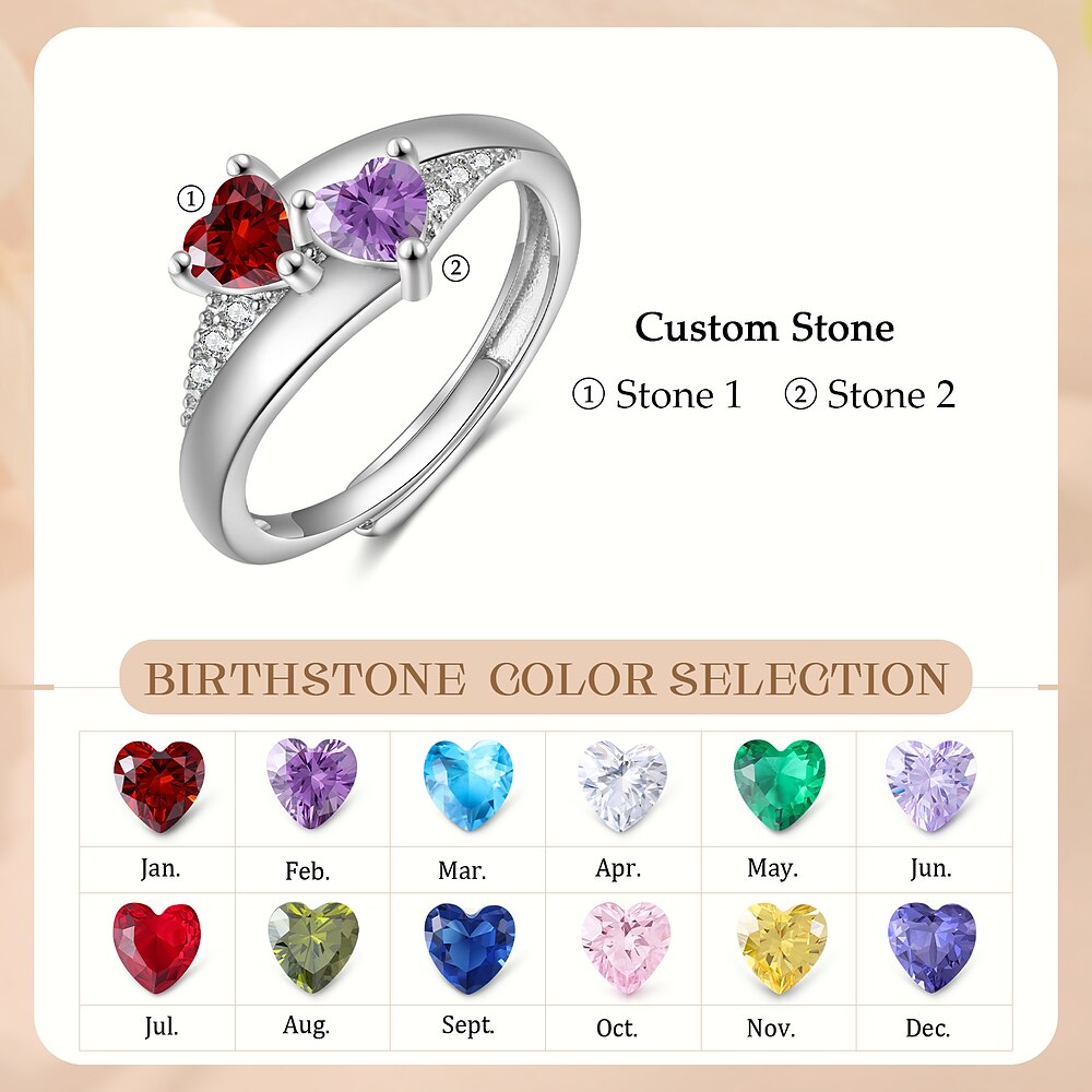 personalisierter offener Ring mit Geburtsstein, individueller Namensring, ideales Geschenk zum Muttertag, Valentinstag, Frauentag, Jahrestag, perfekter Schmuck für Mama, Großmutter, Partnerin oder Lightinthebox