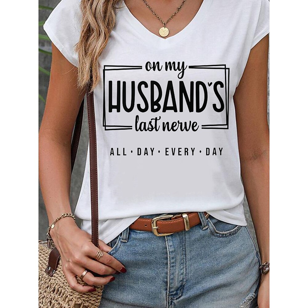 Damen Camisole-Tanktop Grafik Buchstabe Stilvoll Lässig Ärmellos V Ausschnitt Normale Oberteile Täglich Druck Weiß Sommer Ridicule Husband Lightinthebox