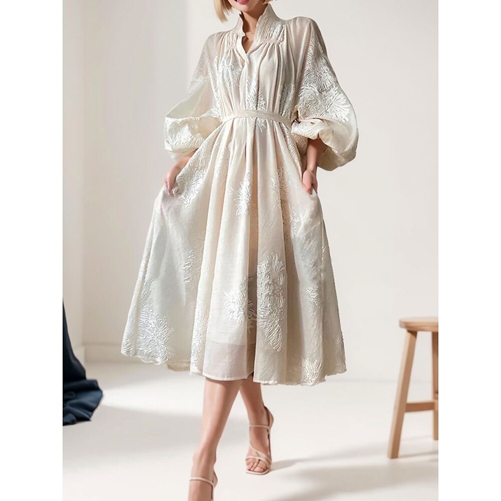 Kleid Brautmutterkleid Elegant Vintage Einfach V Ausschnitt Tee-Länge Baumwollmischung Langarm mit Stickerei 2025 Lightinthebox