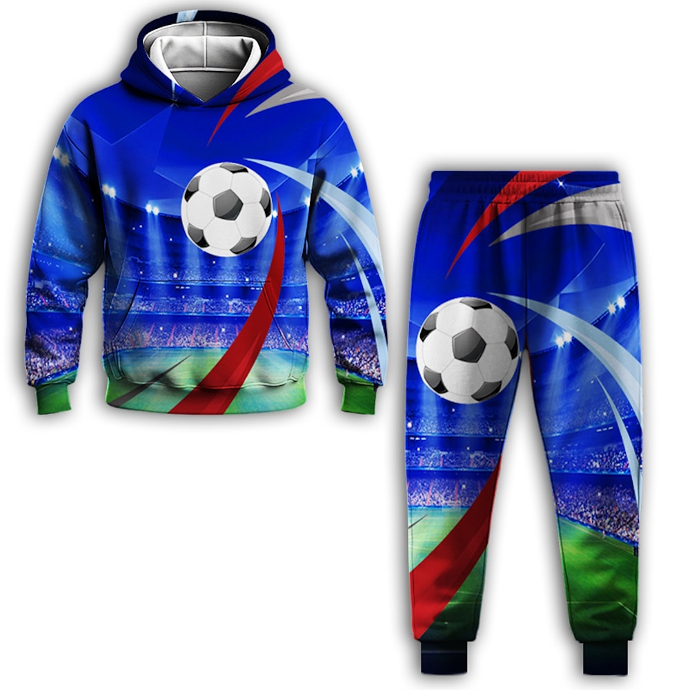 Jungen 3D Graphic Fußball Set aus Kapuzenpullover und Jogginghose Sport-Outfit Trainingsanzüge Langarm Frühling Herbst Täglich Basic Brautkleider schlicht kinderkleidung 4-12 Jahre Mit Kapuze Outdoor Lightinthebox