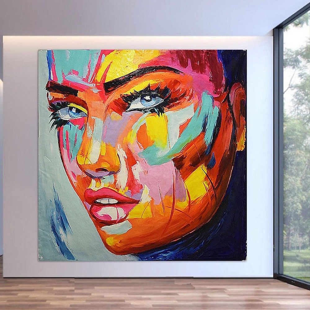 Pattle Knife Frauengesicht Ölgemälde handgefertigt übergroße Figur Acryl Ölgemälde großes Bild Leinwandgemälde handgemalt bedeckt Pop-Art-Gemälde für Schlafzimmer Wohnzimmer Kunstwerk Lightinthebox