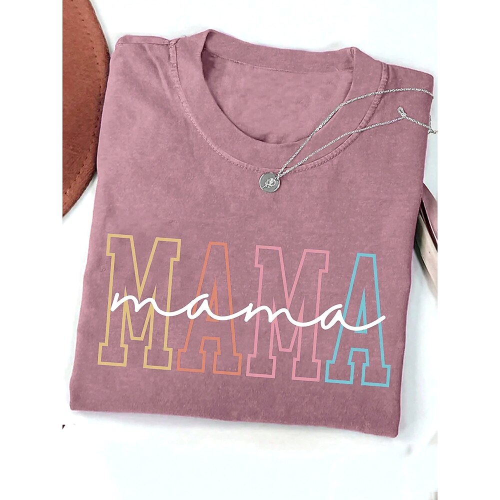 Muttertag Damen T Shirt Grafik Buchstabe Lässig Kurzarm Rundhalsausschnitt Normale Oberteile Täglich Druck Pudriges Rosa Sommer Mama Lightinthebox