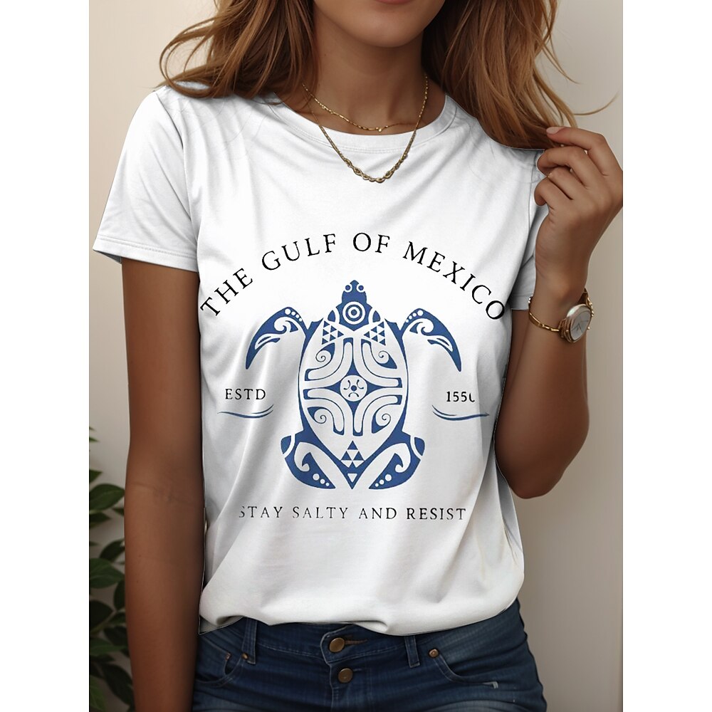 Damen T Shirt Grafik Buchstabe Stilvoll Lässig Kurzarm Rundhals Normale Oberteile Täglich Wochenende Druck Schwarz Weiß Rosa Königsblau Blau Sommer Frühling Lightinthebox