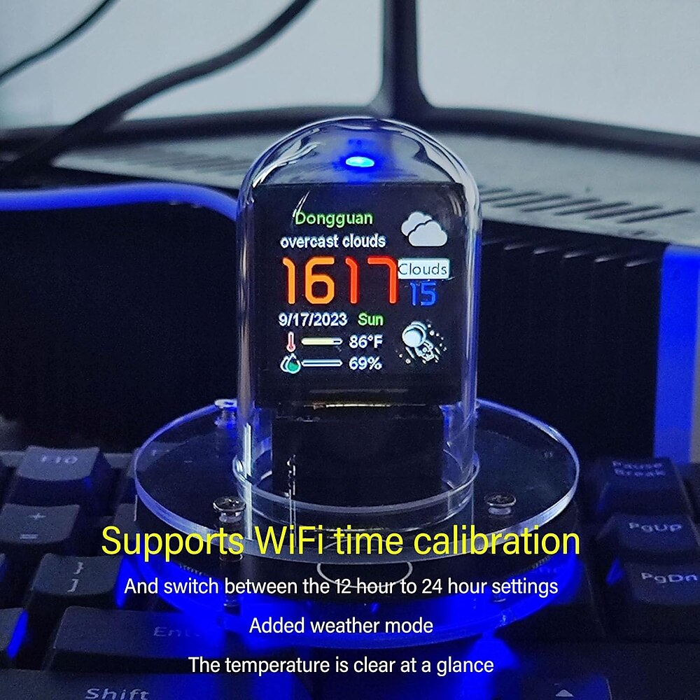 LED-Nachtlichter, WLAN-synchronisierte Nixie-Röhrenuhr, 1,54-Zoll-LCD-Bildschirm, Wetteranzeige, 12/24-Stunden-Elektronik, Touch-Schalter zum Umschalten der Themenuhr, RGB-Digitaluhr mit Lightinthebox