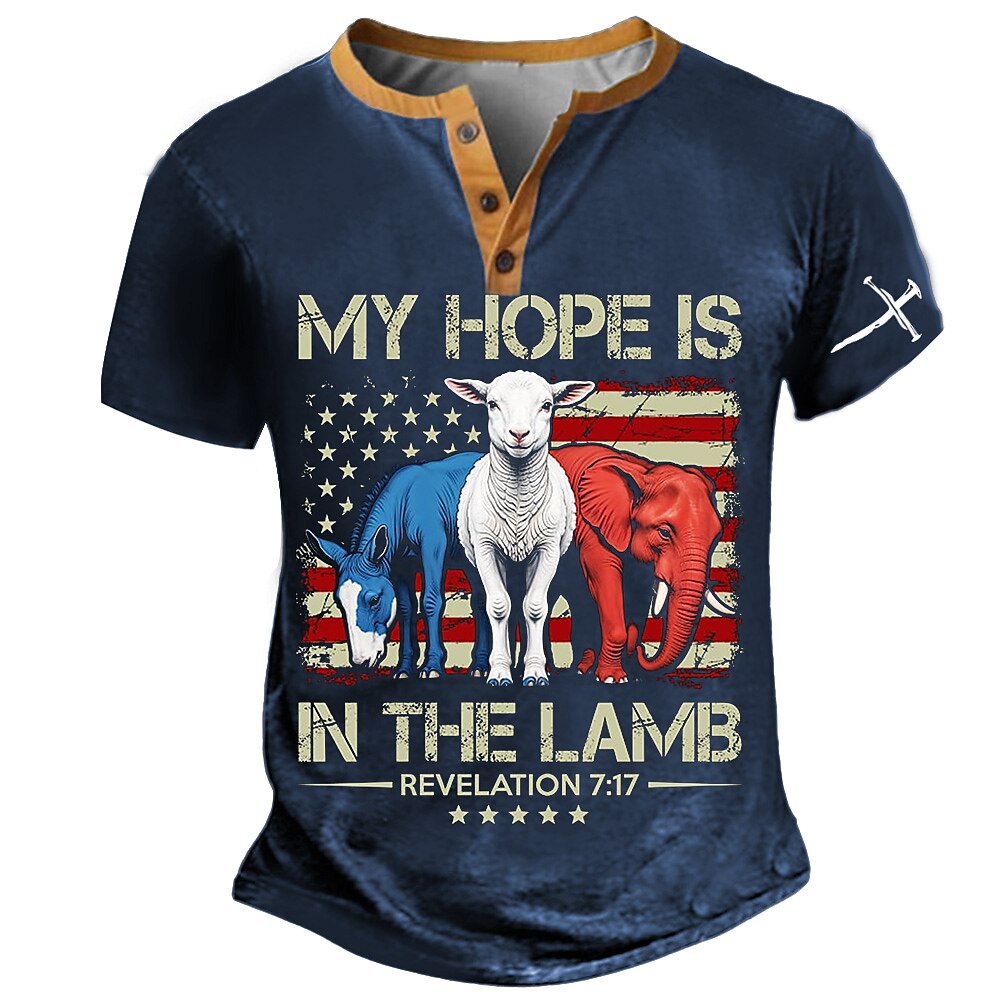 Herren Tiermotiv Amerikanische US-Flagge T Shirt Henley Hemd Kurzarm Designer Retro Vintage Straße Lässig Täglich Sommer Frühling Armee-Grün Schwarz Marineblau Henley Henley T-Shirt Lightinthebox