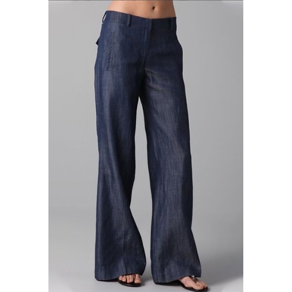 Damen Hose aus Baumwollleinen Stoffhosen Mode Streetwear Volle Länge Natürliche Taille Einfach Tasche Bequem Außenbereich Straße Ausgehen Marinenblau Sommer Normale Passform Lightinthebox