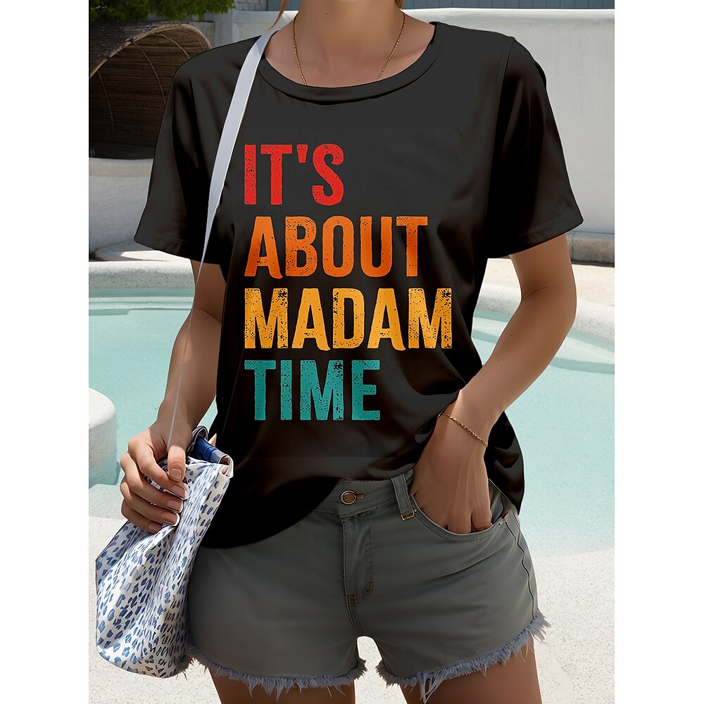 Damen T Shirt Grafik Buchstabe Stilvoll Lässig Kurzarm Rundhals Normale Oberteile Täglich Wochenende Druck Schwarz Sommer Frühling Lightinthebox