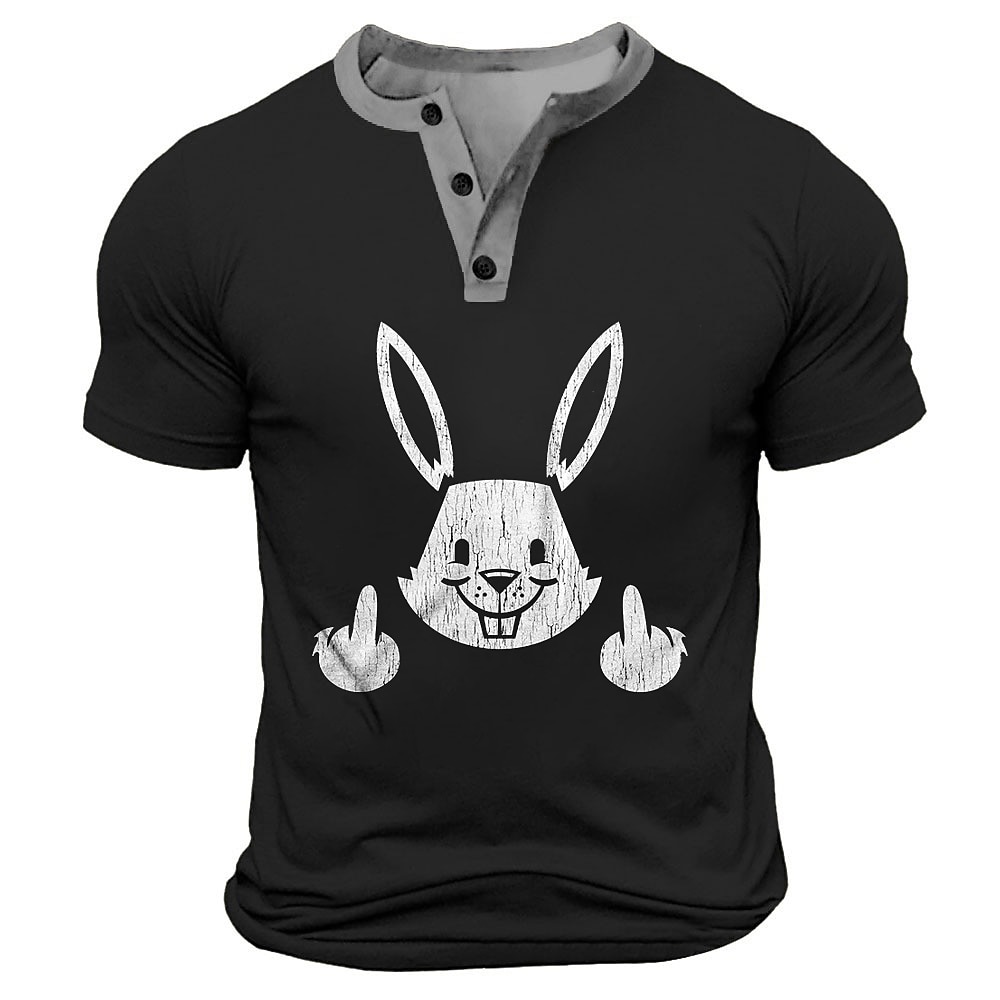 Herren Ostern Hase Kaninchen Lustig T Shirt Henley Shirt Kurzarm Designer Retro Vintage Strasse Casual Täglich Sommer Frühling Armee-Grün Schwarz Marineblau Henley Henley T-Shirt Lightinthebox