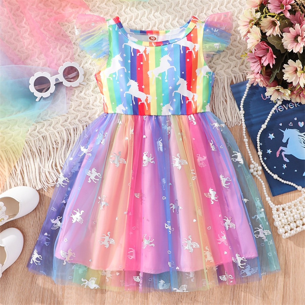 kinderkleidung Mädchen Kleid Einhorn Ärmellos Outdoor Casual Modisch bezaubernd 100% Baumwolle Knielang Casual kleid A Linie Kleid Sommer 4 Jahre Hellrosa Rosa Blau Lightinthebox