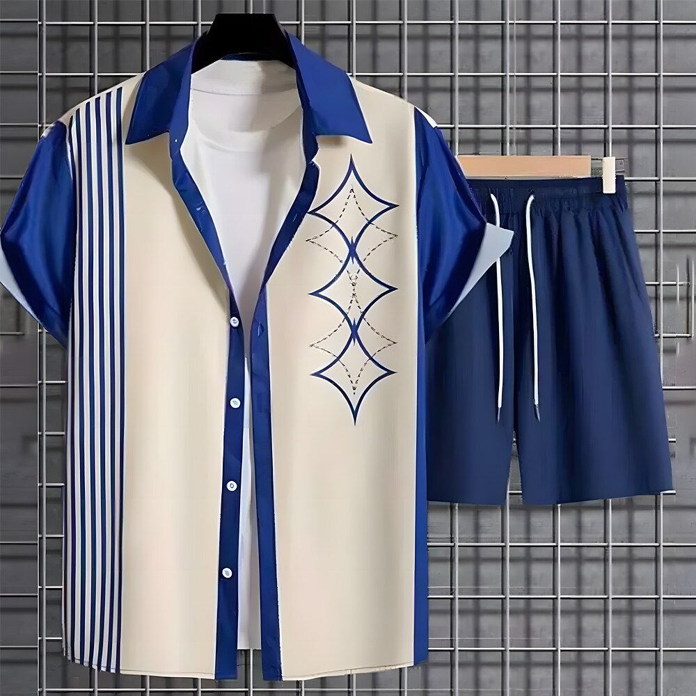 Herren Sommer Grafik 2St Hemden-Sets Sommeroberteile Kurzarm Kurze Hosen Umlegekragen Lässig Outdoor Heim Lässig 3D-Druck Rubinrot Lightinthebox